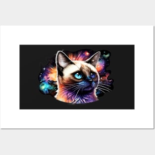 Siamese Cat With Galaxy Background Posters and Art